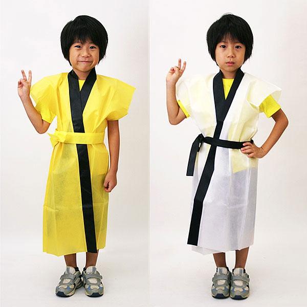 不織布製ロングハッピ　幼児〜小学生低学年向け　丈80cm（ピンク×3・黄×1・白×1）5枚セット/は...