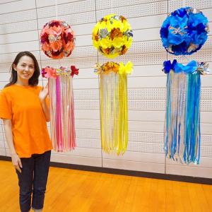 七夕 ラインくす玉吹流し（100cm） ピンク・イエロー・ブルー3本セット