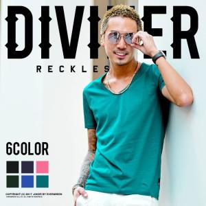 Tシャツ メンズ 半袖 Vネック 無地 シンプル 綿 スカル ドクロ シルク 絹 インナー 白 DIVINER ディバイナー