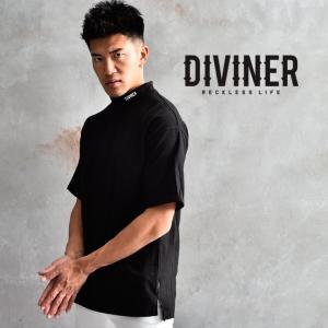 DIVINER ディバイナー tシャツ メンズ カットソー 半袖 ゆったり 無地 モックネック ビックシルエット コットン 綿 おしゃれ 大きいサイズ お兄系 黒 白