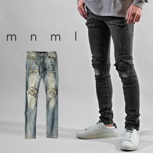 mnml デニム ミニマル ダメージデニム スキニーデニム ストレッチ ジーンズ スリム タイト 春 春服 春物 ちょいワル お兄系 オラオラ系 20ML-SP661D｜evergreen92