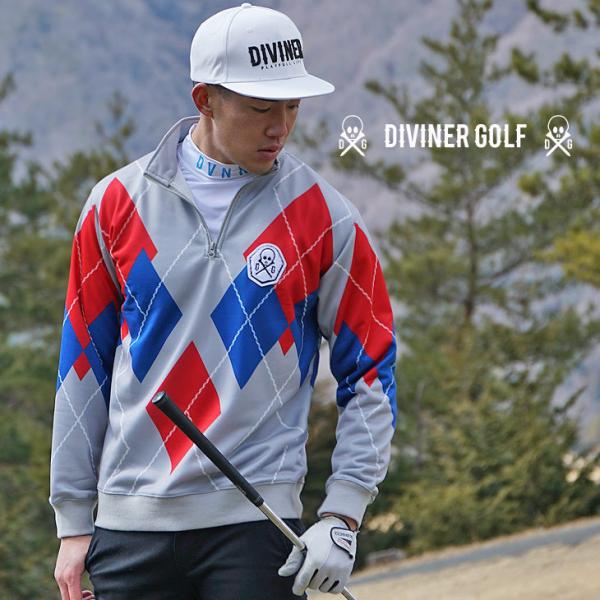 【DIVINER GOLF】ゴルフウェア メンズ 長袖 トレーナー 春 オシャレ 派手 ハーフジップ...