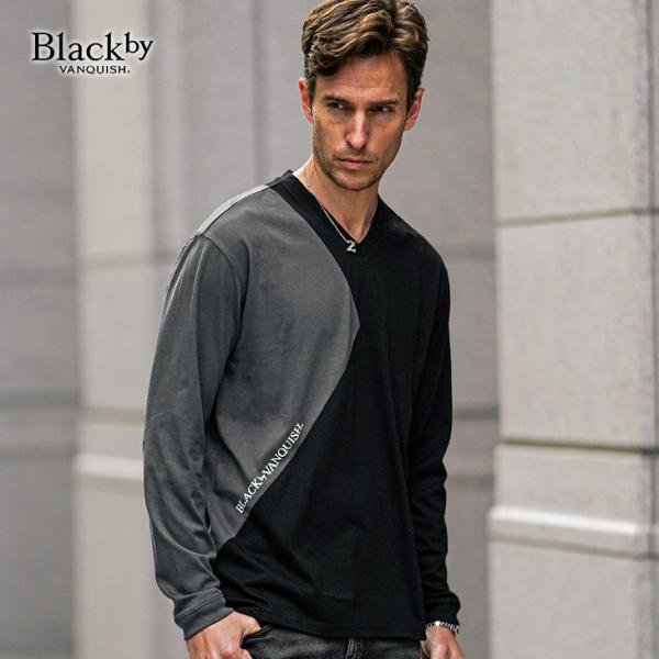 Tシャツ メンズ ブランド Tシャツ メンズ 長袖 VネックTシャツ メンズ カットソー 切り替え ...