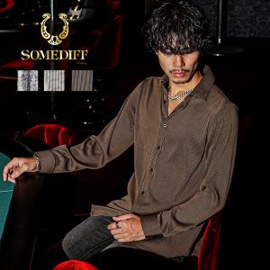 SOMEDIFF（サムディフ） ポロシャツ 長袖ストライプニットポロシャツ