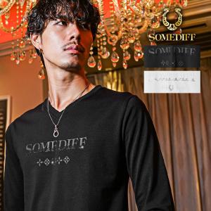 Tシャツ メンズ ブランド Tシャツ メンズ 長袖Tシャツ VネックTシャツ メンズ ラインストーン 長袖 細身 タイト スリム おしゃれ 春 春秋 ちょいワル｜evergreen92