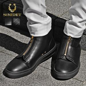ハイカットブーツ メンズ ブーツ メンズブーツ ジップブーツ 靴 シューズ フロントジップ ブーツ フェイクレザーブーツ PUレザー メンズ 厚底 シ