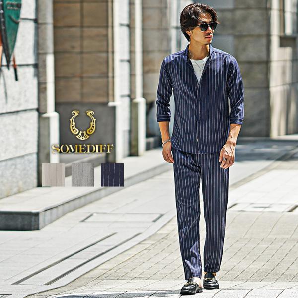 セットアップ メンズ ブランド 7分袖シャツ メンズ スラックス メンズ カジュアルシャツ テーパー...