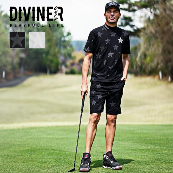 DIVINER GOLF セットアップ メンズ ゴルフウェア ブランド 半袖 モックネック ハーフパ...