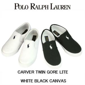 POLO RALPH LAUREN / ポロ ラルフ ローレン　CARVER TWIN GORE LITE - WHITE CANVAS- BLACK CANVAS　スリッポン　キャンバスシューズ