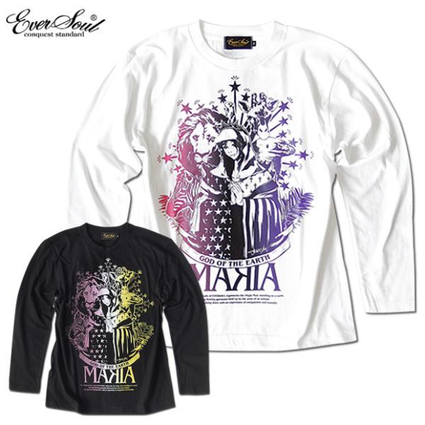 ロンT 長袖 Tシャツ メンズ ガールプリント 聖母 マリア バイカー 女の子柄 キャラクター ホワ...