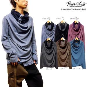 長袖 Tシャツ カットソー トップス メンズファッション ドレープデザイン オシャレ ストールを巻いた様　変形デザイン 長袖カットソー EVERSOUL ドレープ カットソー メンズ 長袖 アフガンネック 春 秋