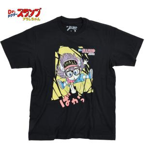 ドクタースランプ アラレちゃん Ｔシャツ メンズ プリント アニメ 半袖 ブラック 黒 キャラクター 可愛い 原宿系 OTAKU あられちゃん パンチ｜eversoul