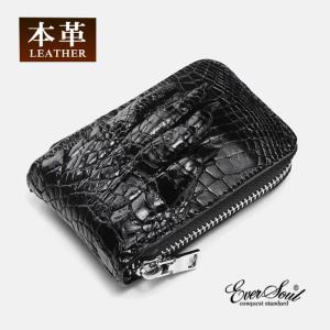 クロコダイル本革　3つ折りコンパクト財布　　BLACK ミニ財布 メンズ コンパクトウォレット 財布 三つ折り レザー 革