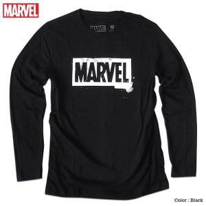 マーベル ロンT メンズ 長袖 カットソー ボックスロゴ MARVEL ロゴ プリント ブラック 黒 Tシャツ アメコミ｜eversoul