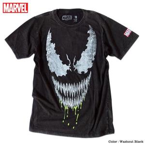 MARVEL ベノム マーベル Ｔシャツ 半袖 スパイダーマン ヴェノム プリント キャラクター バイオウォッシュ メンズ キャラクター 黒 ブラック