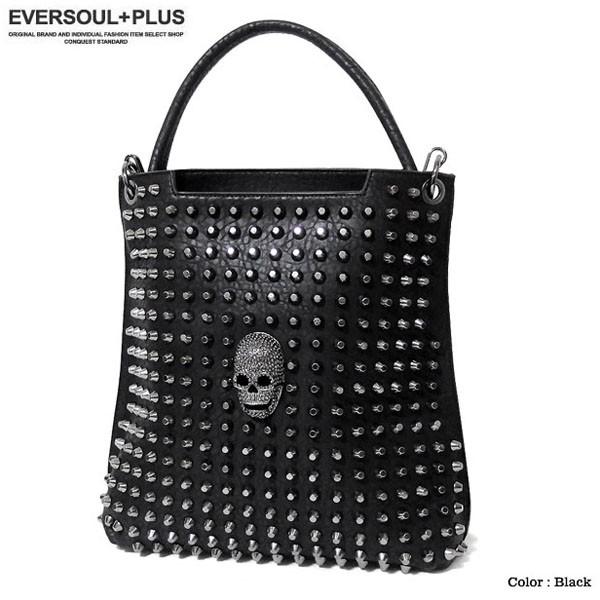 ハンドバッグ レディース メンズ ユニセックス スタッズ スカル フェイクレザー 2WAY ショルダ...