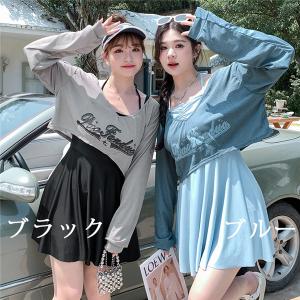 紫外線カットトップス付 水着 無地 ワンピース...の詳細画像2