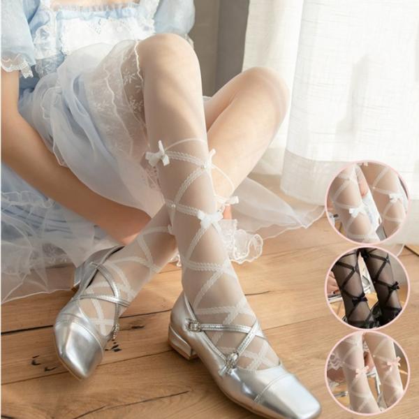 【2点セット】送料無料 ストッキング レディース ロリィタ 甘ロリ 可愛い おしゃれ リボン 女の子...