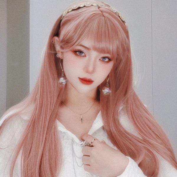 中世の貴族風 ストレート ピンク髪 フルウィッグ かつら 女性 長髪 ロングウィッグ ロングヘア ロ...