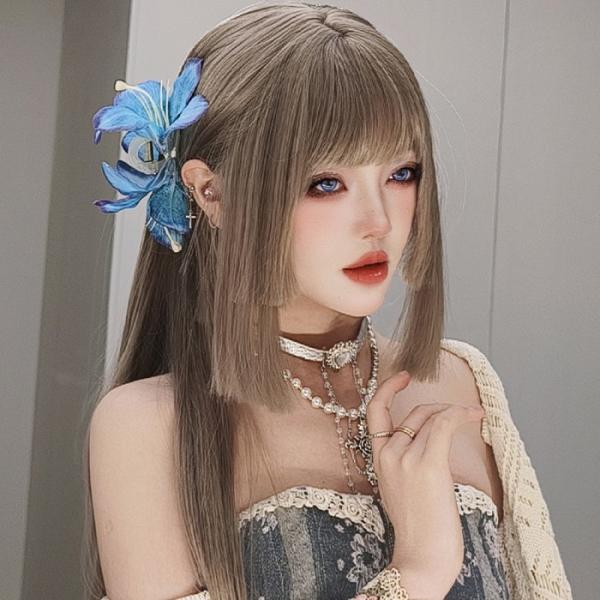 姫カット 中世の貴族風 ストレート ブラウン色 茶髪 フルウィッグ かつら 女性 長髪 ロングウィッ...