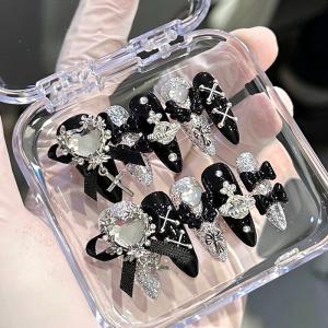 ネイルチップ ロング 量産型 地雷系 黒 ブラ...の詳細画像1