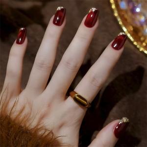 ネイルチップ ロング ボルドー ワインレッド ...の詳細画像1