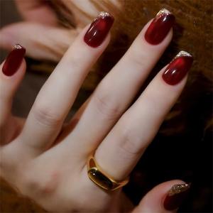 ネイルチップ ロング ボルドー ワインレッド ...の詳細画像2