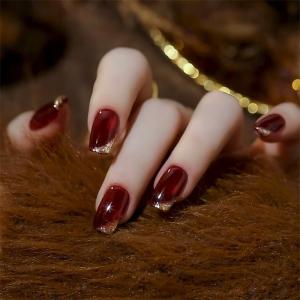 ネイルチップ ロング ボルドー ワインレッド ...の詳細画像3