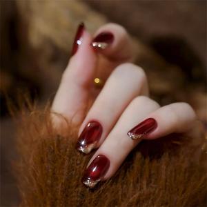 ネイルチップ ロング ボルドー ワインレッド ...の詳細画像4