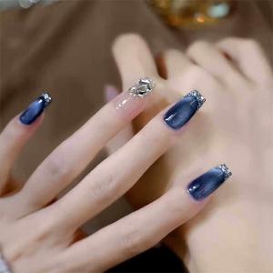 ネイルチップ ロング ネイビー ブルーグレー ...の詳細画像1