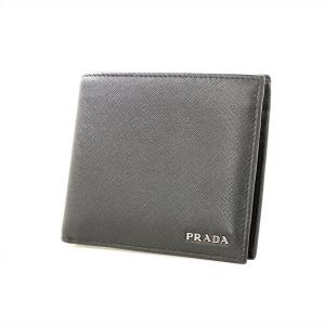 プラダ PRADA  サフィアーノ ブラック レザー 折りたたみ財布 2M00513 二つ折財布 メンズ 【hon】【中古】｜everydaygoldrush