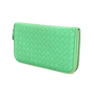 ボッテガヴェネタ Bottega Veneta イントレチャート グリーン ラムレザー ラウンドファスナー財布 長財布 新作入荷 新品 レディース Pa 中古