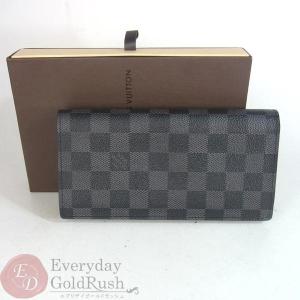 Louis 新作送料無料 Vuitton ルイヴィトン ダミエ グラフィット ブラザ メンズ 箱付美品 中古 二つ折り長財布 Sg