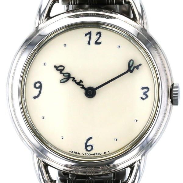 アニエスベー agnes b  V700-6220 ラウンド クオーツ アラビア アイボリー 文字盤...