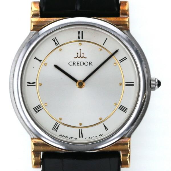 セイコー SEIKO クレドール ローマン 18K 2F70-0020 クオーツ シルバー 文字盤 ...