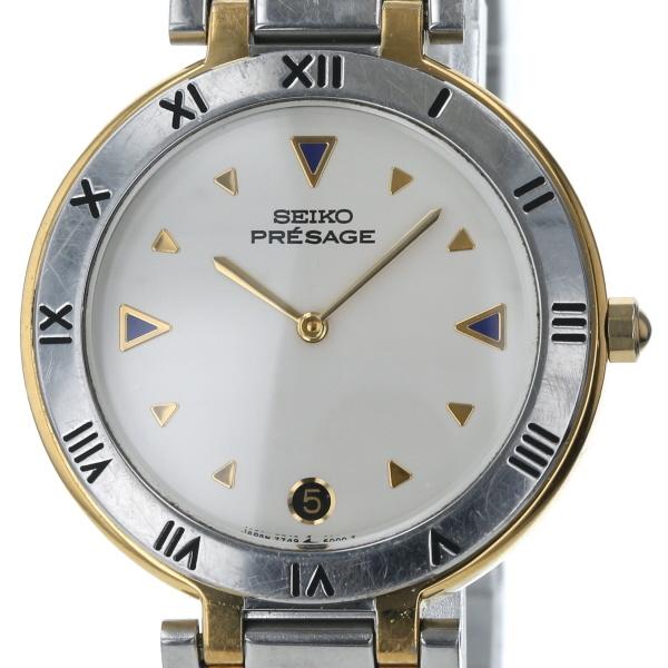 セイコー SEIKO プレサージュ 7749-6000 クオーツ ホワイト 白 文字盤 シルバー 銀...