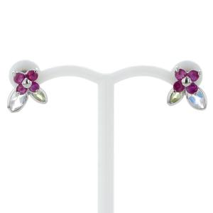 K14WG ホワイトゴールド ピアス ダイヤモンド 0.03ct/0.03ct ルビー  