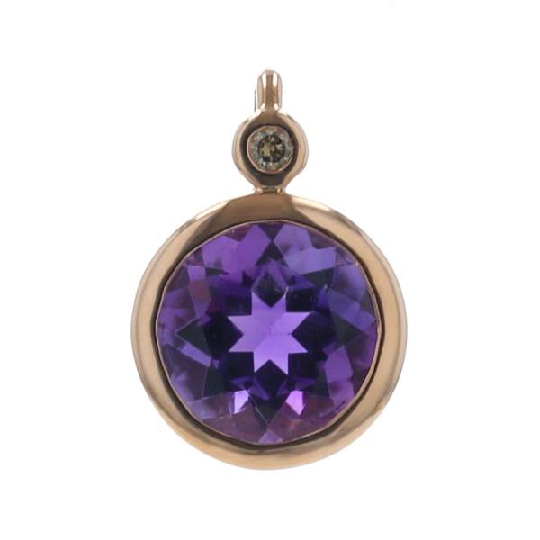 GSTV K18PG ペンダントトップ アメジスト 1.10ct ブラウンダイヤモンド 0.01ct...