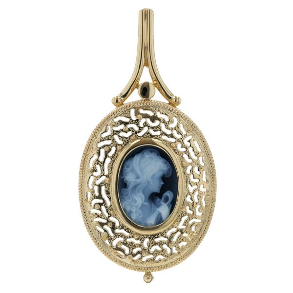K18YG イエローゴールド ペンダントトップ カルセドニーカメオ 拡大ルーペ 女性 横顔 オーバル...