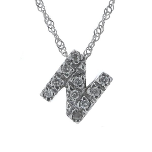 K18WG ホワイトゴールド ネックレス ダイヤモンド 0.05ct イニシャルN チェーン 40c...