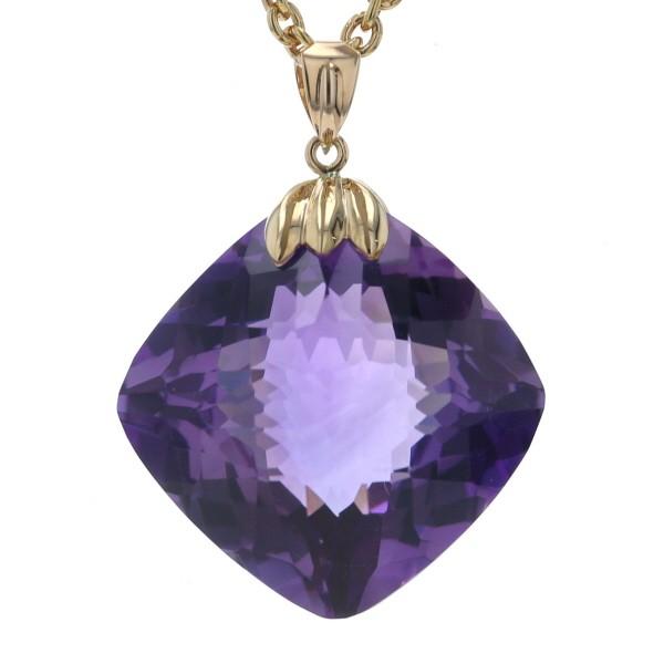 K18YG イエローゴールド ネックレス アメジスト スクエア 多面カット 大粒 50cm【新品仕上...