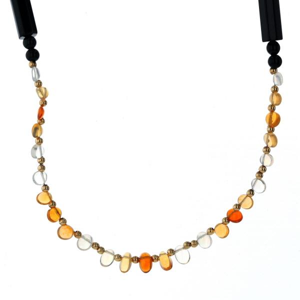 値下げ K18YG イエローゴールド ネックレス オパール オニキス ボール バー オーバル シンプ...