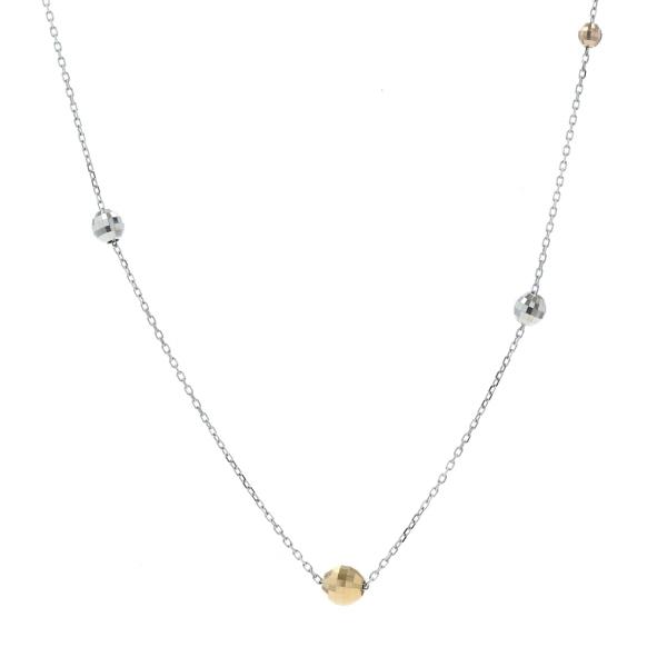 K18WG YG PG スリーカラーゴールド ネックレス カットボール 可動 ステーション チェーン...