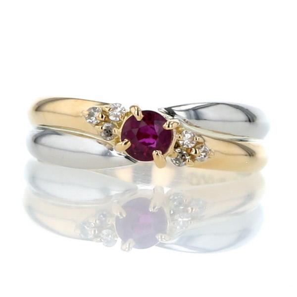 値下げ K18YG Pt900 イエローゴールド プラチナ リング ルビー ダイヤモンド クロス X...