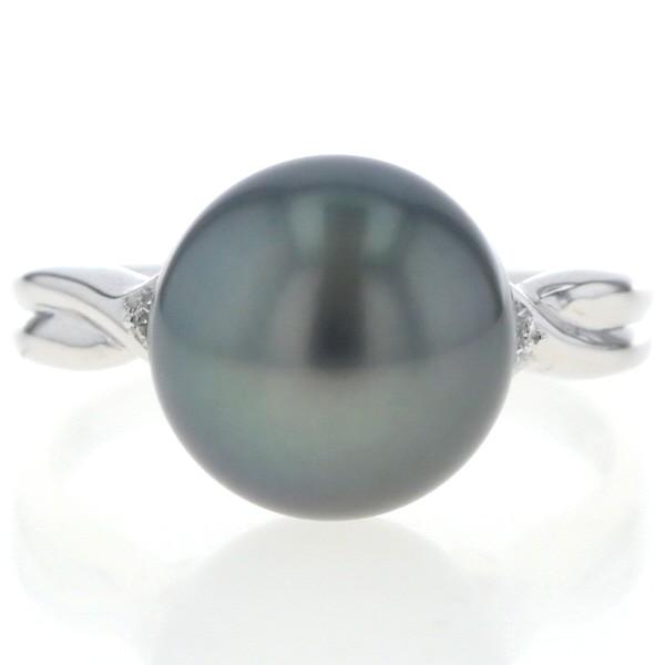 K18WG ホワイトゴールド リング ブラックパール 黒蝶真珠11.6mm ダイヤモンド 0.07c...