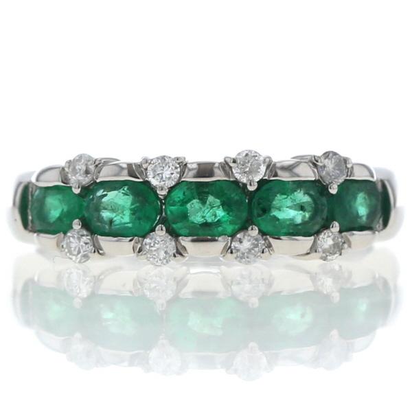 Pt900 プラチナ リング エメラルド 0.78ct ダイヤモンド 0.16ct 一文字 ストレー...
