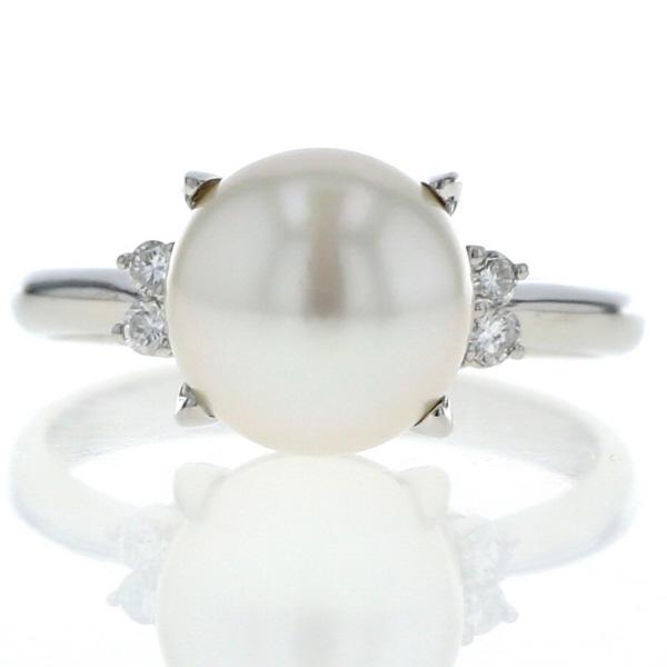 Pt900 プラチナ リング 真珠 9.0mm ダイヤモンド 0.08ct ラウンド 4本爪 ストレ...