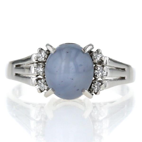 値下げ Pt900 プラチナ リング スターサファイア 3.50ct ダイヤモンド 0.13ct カ...