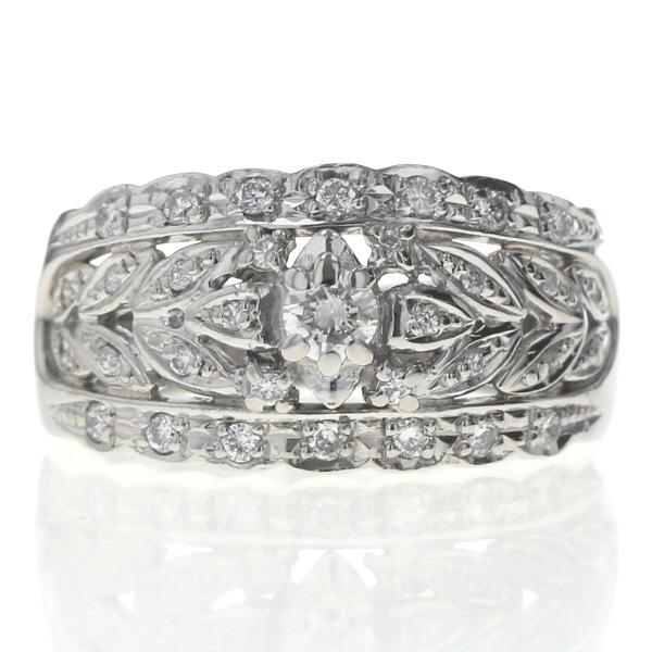 Pt900 プラチナ リング ダイヤモンド 0.50ct リーフ レース 植物 モチーフ 指輪 17...
