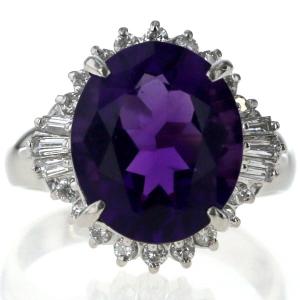 Pt900 プラチナ リング アメジスト5.22ct ダイヤモンド0.46ct オーバル 